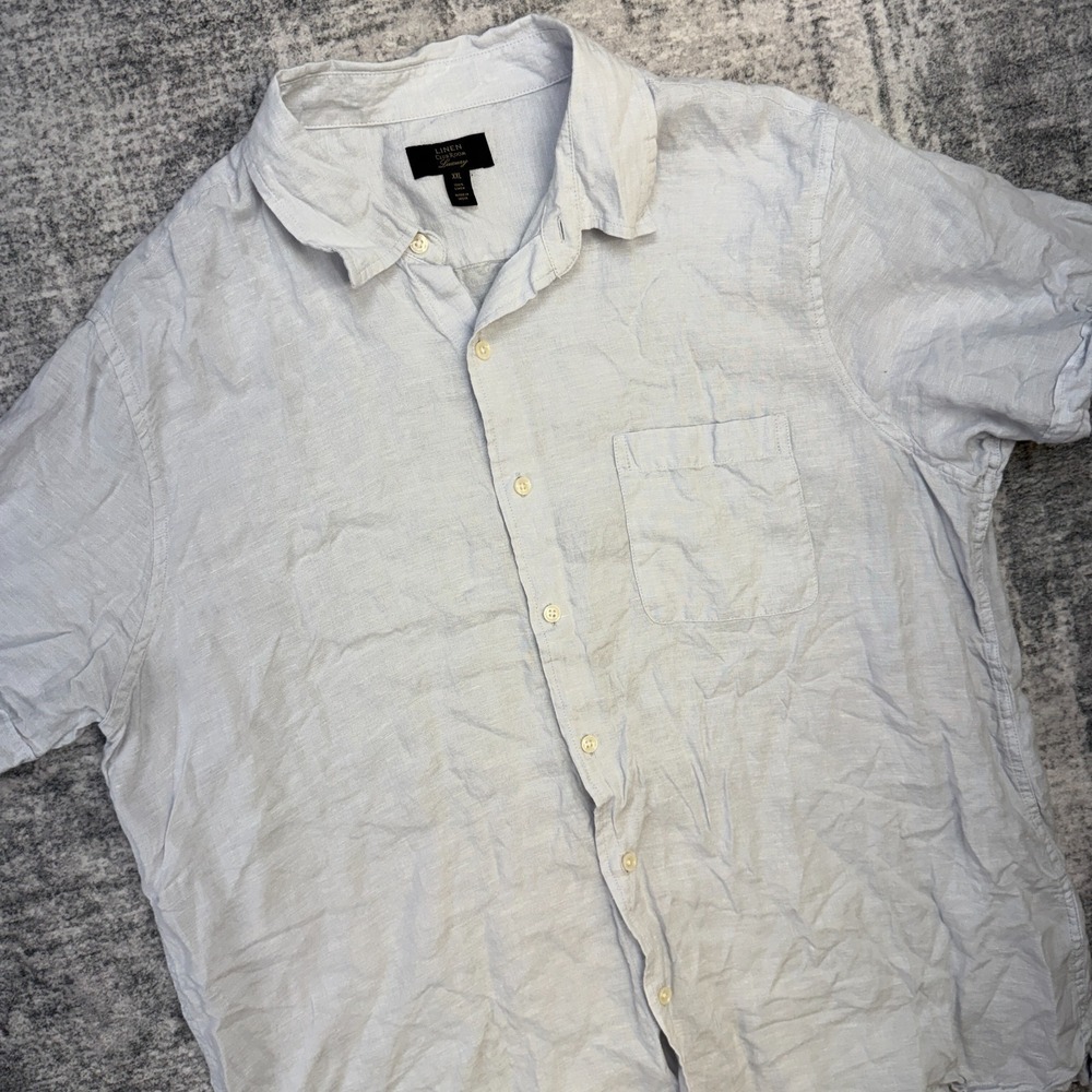 Club Room Linen Shirt Mens 2XL Pale Blue Button Up Luxury Beach Resort Hamptons